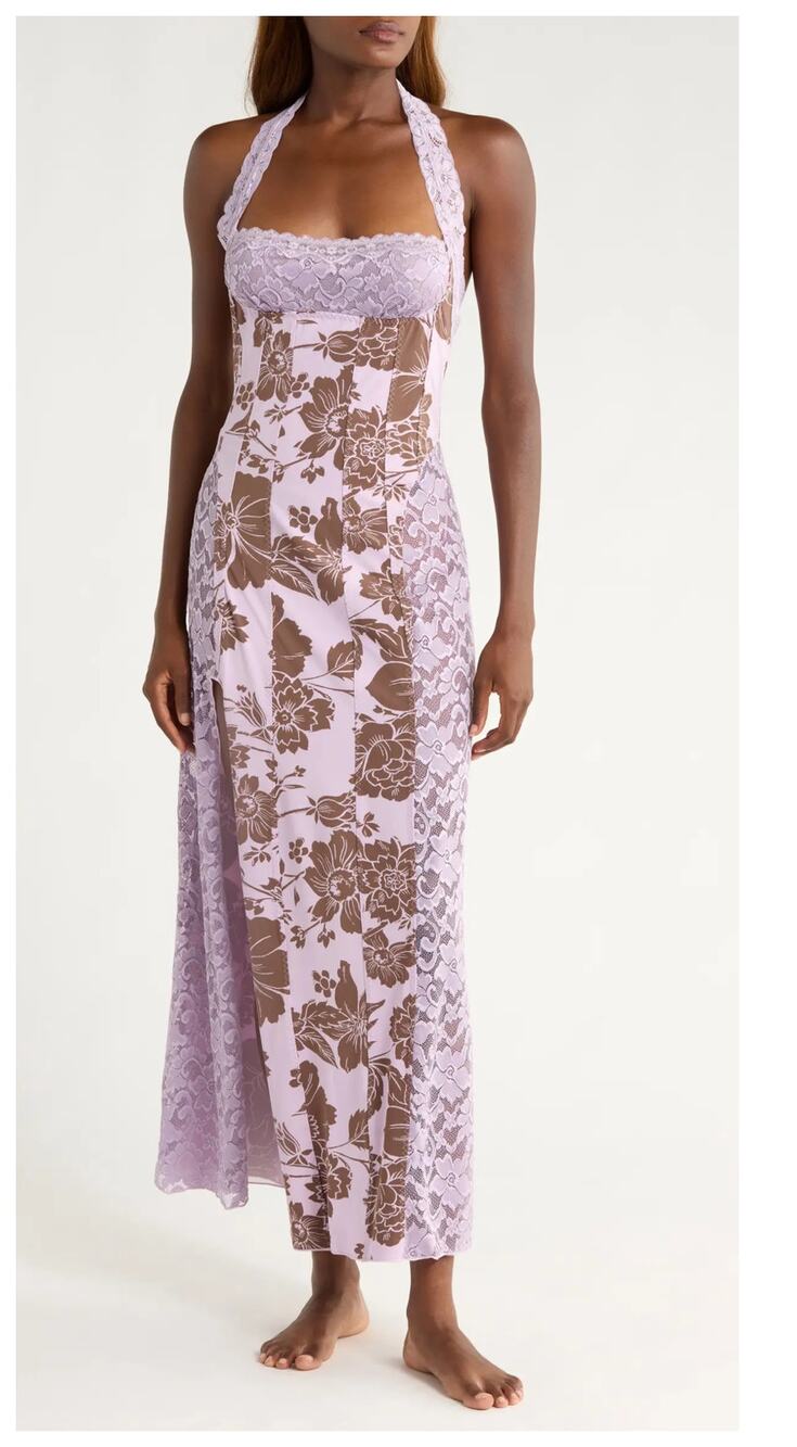 NEW Free People Love You Most Print Lace Halter Maxi Dress Size Large